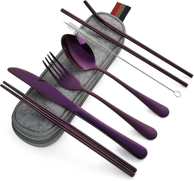 DEVICO Portable Utensils, Travel Camping Cutlery Set, 8-Piece including Knife by DEVICO