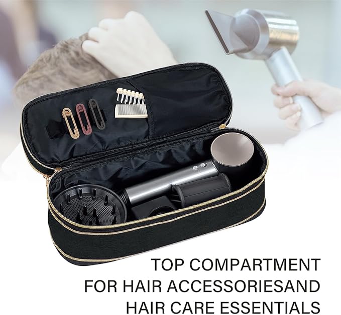 Hair Dryer Travel Carrying Case, Curling Iron Storage Bag, Slim Expandable Handheld Dual-Layer Travel Storage Bag for Dryer/Hair Tool Organizer/Style Organizer