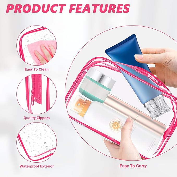 AURUZA 6 Pack Clear Toiletry Bag, Portable Travel Makeup Bags - Image 3