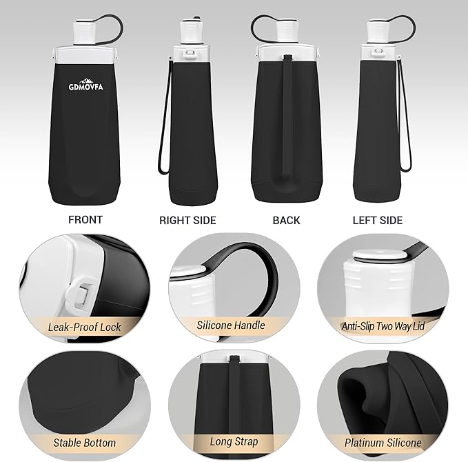 Collapsible Water Bottles, 20oz Reusable Silicone Foldable Water Bottle - Image 3