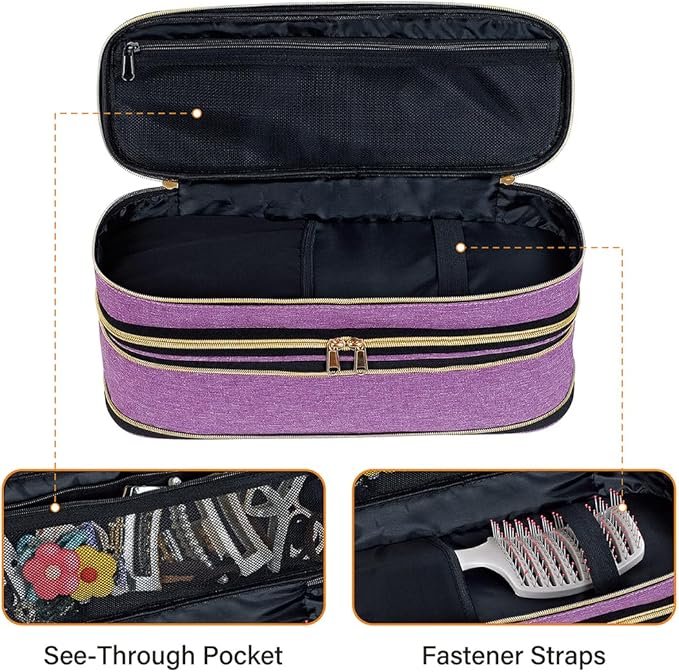 Hair Dryer Travel Carrying Case, Curling Iron Storage Bag, Slim Expandable Handheld Dual-Layer Travel Storage Bag for Dryer/Hair Tool Organizer/Style Organizer