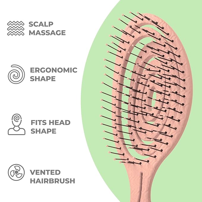 Ninabella Detangling Hair Brush for Women & Men - Does not Pull - Straightening Brushes for Straight & Curly Hair - Unique Spiral Hairbrush - Rose Gold