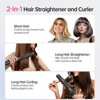 Hahahope Hair Straightener and Curler 2-in-1, 360° Airflow Styler Curling Iron, 1.25 Inch Curling Wand, 20 Million Negative Ion Hair Care, 5 Temps & Auto Off, Dual Voltage (Black)