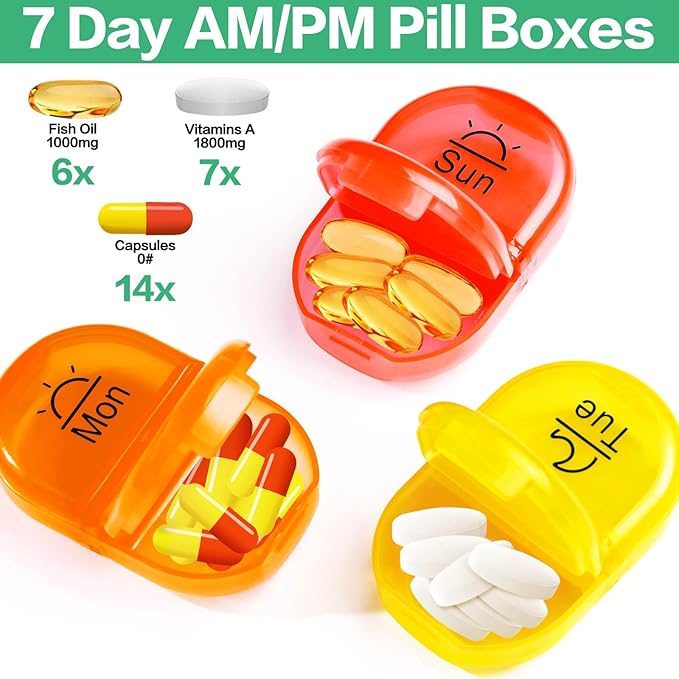 Serfeymi Weekly Travel Pill Organizer 2 Times A Day AM PM Upgraded Rainbow Pill - Image 4