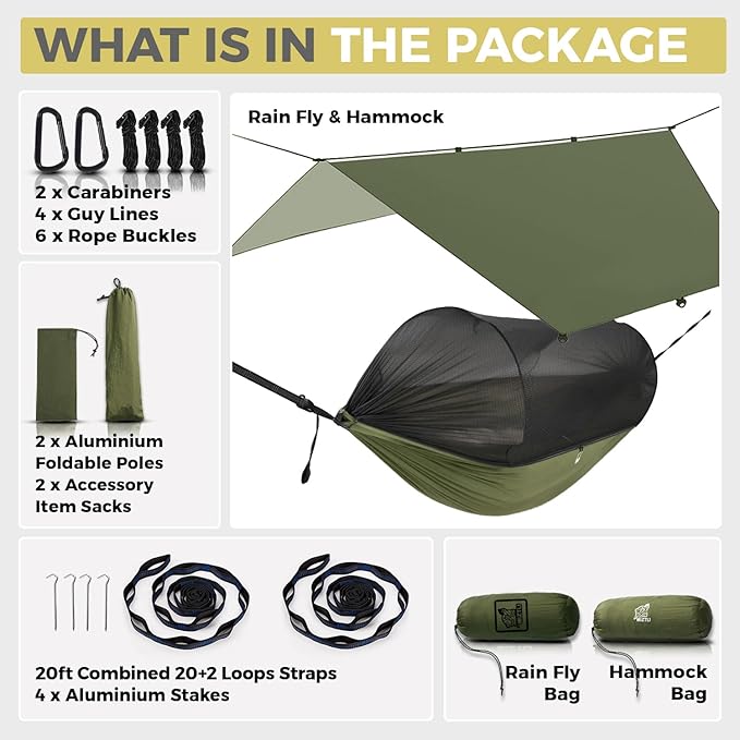 Miztli Camping Hammock -Portable Hammock w/Spacious Net & Tree Straps - Image 7