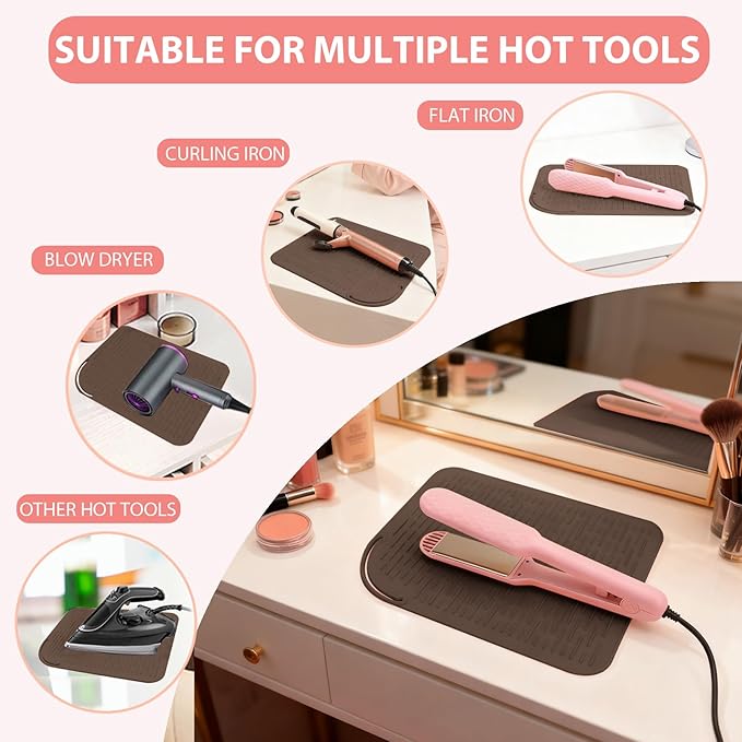 Large Silicone Heat Resistant Mat, Portable Travel Hot Hair Tools Holder Pad for Curling Iron, Flat Iron, Hair Straightener and Other Styling Tools(12.0" x 9.0")