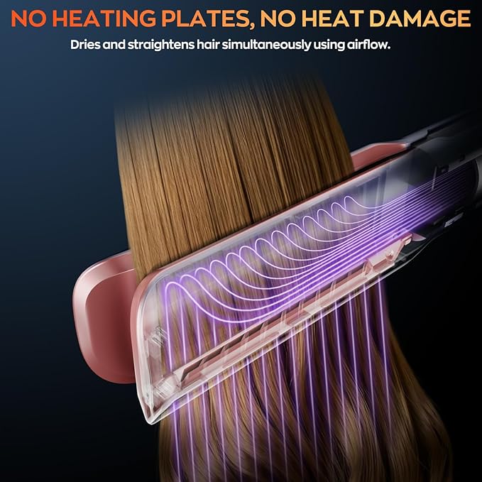 Hair Straightener – 2 in 1 Wet to Dry Air Straightener with High-Speed Ionic Airflow, Straightens Using air, No Heat Damage, Smart Temperature Control for Medium to Long Hair (35-75cm) (Purple)