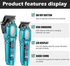 VGR Professional Hair Clippers for Men, Cordless Barber Clippers and Trimmers Set, Mens Hair Cutting Kit with 10 Guide Combs, USB Rechargeable Haircut Machine for Family, LED Display, Green