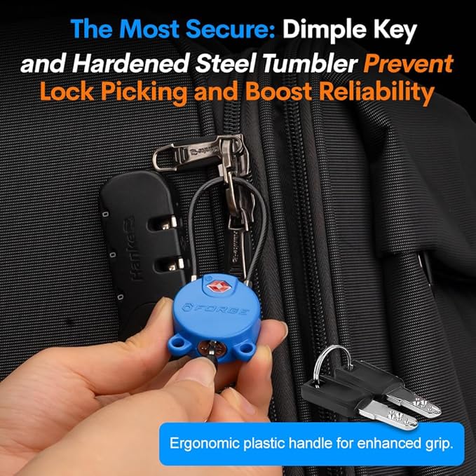 Forge TSA Approved Luggage Locks Ultra-Secure Dimple Key Cable Locks - Image 2
