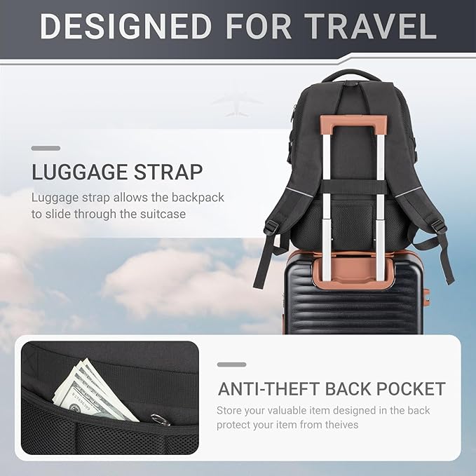 40L Expandable Laptop Backpack, Anti-thief Travel Backpack - Image 4