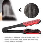 Clamp Hair Straightening Brush - Double-Sided Bristle Brush for Hair Straightening, Styling and Hairdressing for Women and Men (Red)