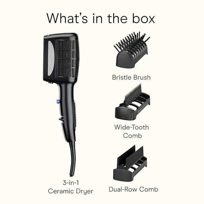 INFINITI PRO CONAIR 3-in-1 Styling Hair Dryer, 1875W Blow Dryer with 3 Styling Attachments to Detangle, Straighten, and Volumize, Tourmaline Ceramic Coating and Ionic Conditioning, Black