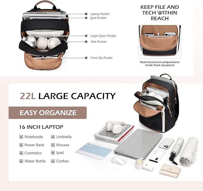 Laptop Backpack for Women Travel Carry On Bag Weekender Business Multilayer - Image 3