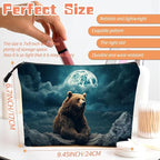 Cosmetic Bags Travel Makeup Toilet Case Waterproof Pouch for Women Girls 6.7X9.45inches - Brown Bear on Rock Under A Starry Sky And Moon