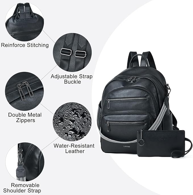 Backpack Purse for Women Laptop Backpack, Leather Travel Backpack Shoulder Bag - Image 5