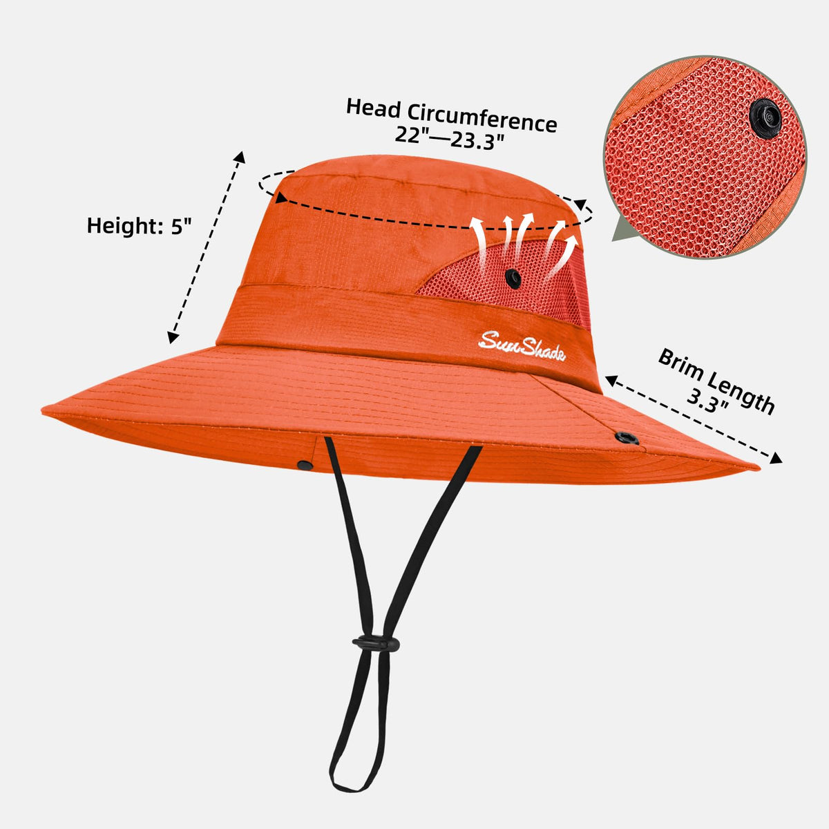 Ponytail Sun Bucket Hats for Women UV Protection Foldable Wide Brim (1 Pack-pure Orange)