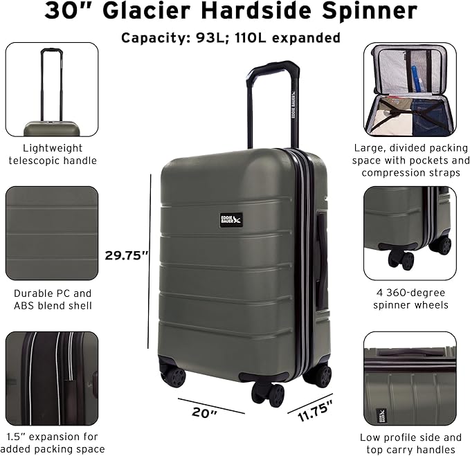 Eddie Bauer Glacier Carry-On 22" and Checked 30" Luggage | Hardside | Spinner - Image 3