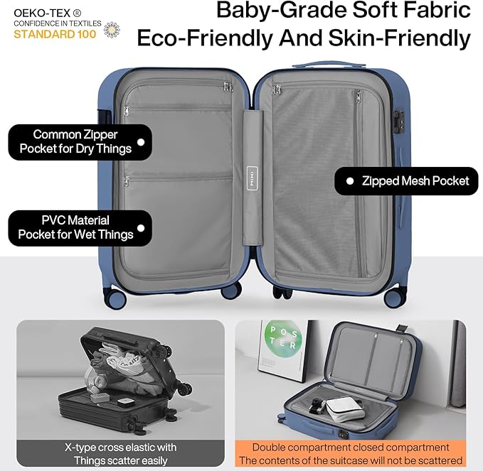 mixi Hardside PC Suitcase 24 Inch Checked Luggage Spinner Wheels TSA - Image 4