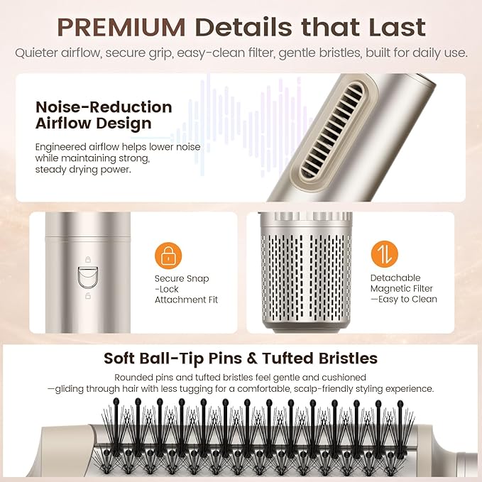 5-in-1 Hot Air Styler & Hair Dryer Brush, 110,000 RPM High-Speed Blow Dryer Brush with Auto-Wrap Curler, All-in-One Air Styling System for Easy Curl, Smooth & Volume