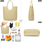 Straw Beach Bags for Women Woven Beach Tote Bag Casual Boho Large Shoulder - Image 3