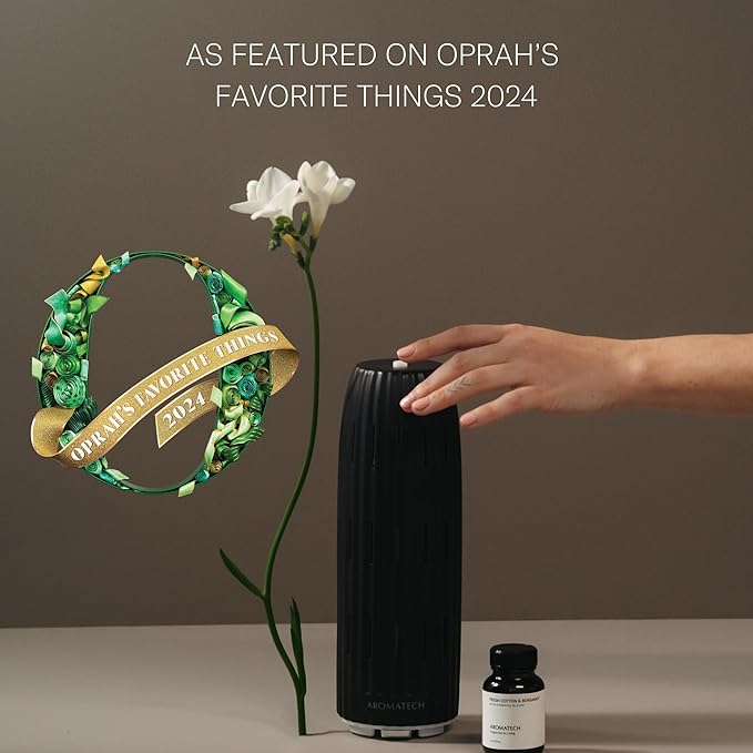 AromaTech Ambience Scent Diffuser for Essential Oil Blends & Fragrances – Waterless Scent Machine w/Bluetooth for Home, Bathroom Boutiques, Hotel, Spa – Charcoal with 60 ml Oil