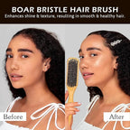 Slick Back Hair Brush & Wax Stick Set for Slick Back Hair – Teasing Boar Bristle Hair Brush for Sleek, Control, Flyaways & Baby Hairs – Wax Stick for Women Sectioning & Smoothing Ponytail Bun