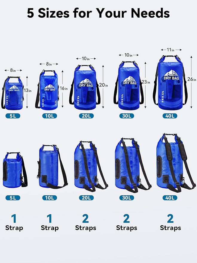 HEETA Dry Bag Waterproof for Women Men, 5L/10L/20L/30L/40L Roll Top Lightweight - Image 2