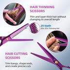 Professional Hair Cutting Scissors - 9 PCS Haircut Scissors Set with 29-Tooth Thinning Shears and Straight Shears for Men Women Home Salon Barber (6.5", Purple)