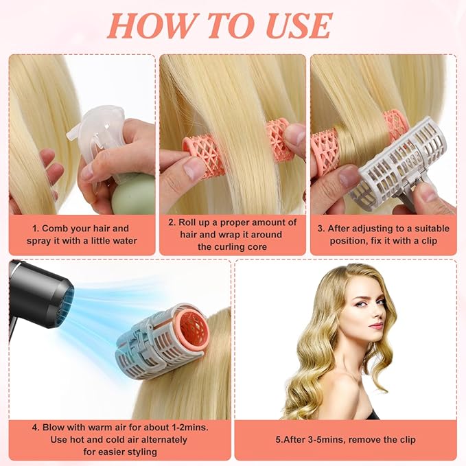 Hair Rollers with Clip Volumizing Bangs Curler DIY Styling Accessories Tool Portable Self Grip Volume Hair Root Clips 6PCS