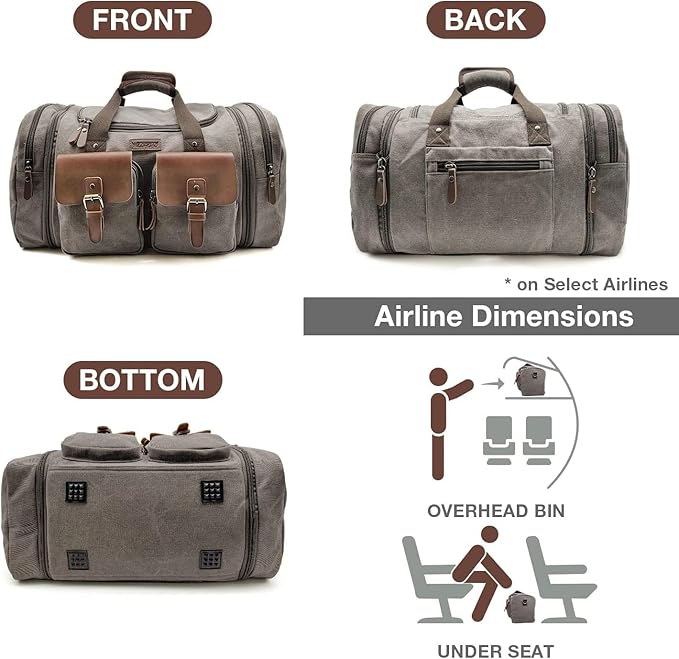 Wildroad 60L Travel Duffel Bag, Expandable Canvas Genuine Leather Duffle Bag - Image 5