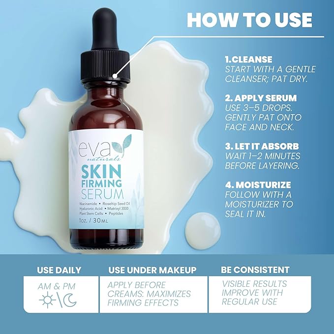 Eva Naturals Skin Firming Serum with Hyaluronic Acid, Vitamin C, and Niacinamide for Face - 2 Pack
