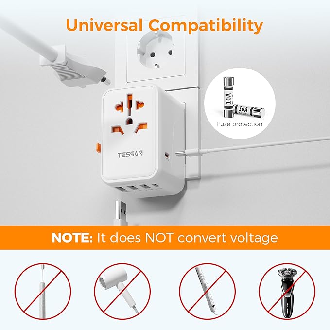 TESSAN Universal Travel Adapter, 45W International Plug Adaptor - Image 5
