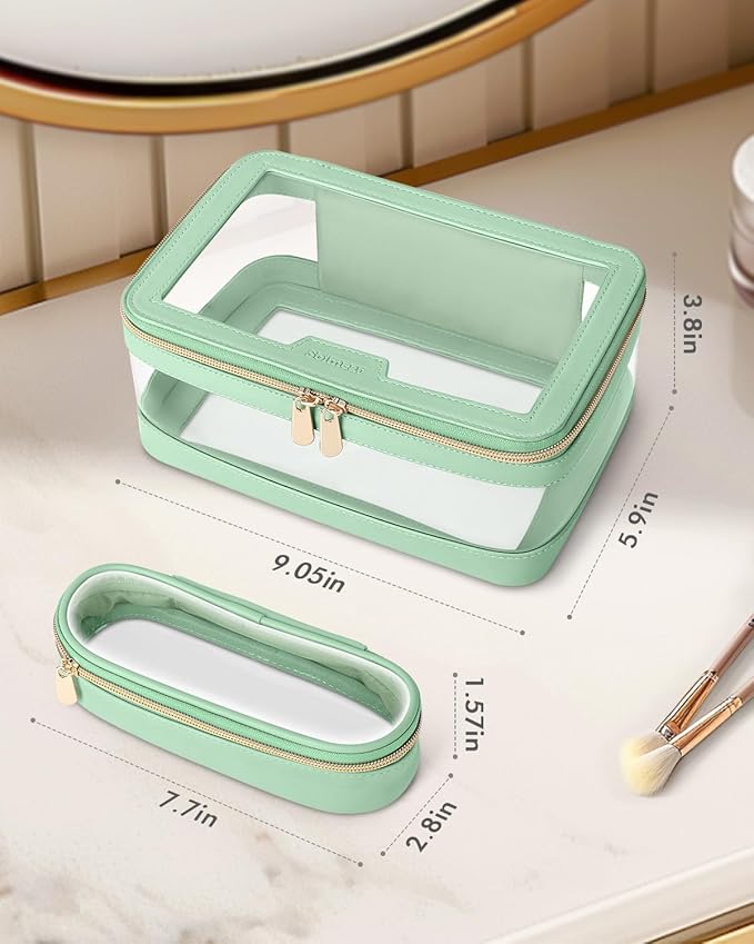 Travel Clear Makeup Bag with Makeup Brush Bag, Leather Makeup Case Toiletry Bag - Image 5
