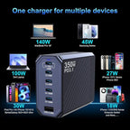 350W USB C Charger, 6-Ports PD3.1 140W Fast Charging Station, GaN Foldable - Image 6