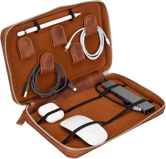 Medicine Handmade Leather Cable Organizer Bag – Full-Grain Leather Travel Tech by TORONATA