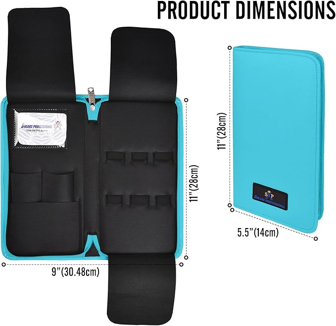 Leather 5 Scissor & Shear Storage Case for Hairstylist - Hairdresser -Scissor Holder Perfect for home-saloon use (TURQUOISE)