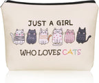 Cat Makeup Bag For Cat Lover Christmas Gift: Cute Cosmetic Bag & Toiletry Pouch Just A Girl Who Love Cats Themd For Mom, Daughters, Friends,Teen Girl & Women.Ideal Gifts For Travel, Birthdays.