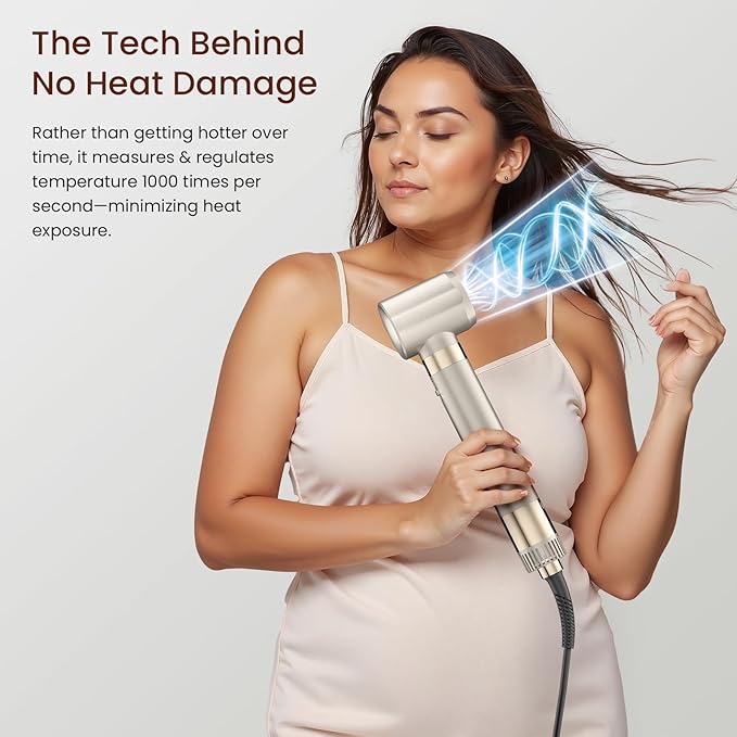 MESCOMB Upgraded 5 in 1 Hot Air Styler – 110,000 RPM Hair Dryer Brush with Automatic Curling Barrel, Volumizer for Curl, Smooth & Blowout, Anti-Frizz & No Heat Damage (Champagne)
