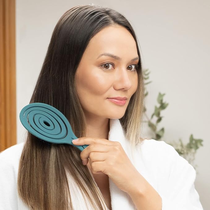 Ninabella Detangling Hair Brush for Women & Men - Does not Pull - Straightening Brushes for Straight & Curly Hair - Unique Spiral Hairbrush - Teal