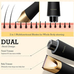 Bikini Trimmer for Women, 2 in 1 Electric Shaver for Women, Bikini RazorWaterproof IPX7 with LED, Pubic Hair Trimmer for Leg Arm Underarm Bikini Area, Pull Bows Gift Box for Friends(Black Gold)