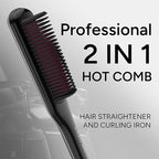 Enzo Milano - SX ENZOcool Professional 2-in-1 Hot Comb for Thick and Thin Hair, Close-to-Root Heating Straightener & Curler for Wavy Styles
