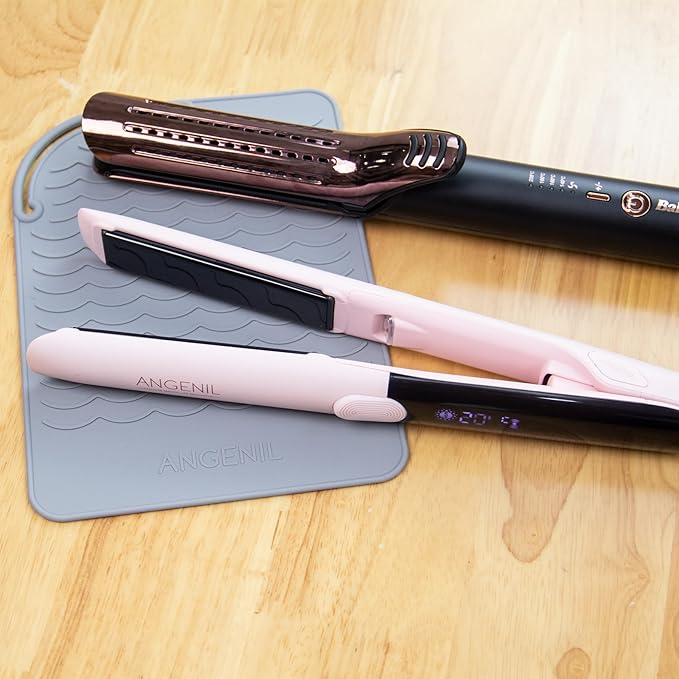 ANGENIL Silicone Heat Mat for Hair Tools - Flat Iron and Curling Iron Mat Heat Resistant for Counter, Heat-Resistant Flat Iron Travel Essentials Case, Vanity Organizer, Grey, Normal Size 9" x 6.5"