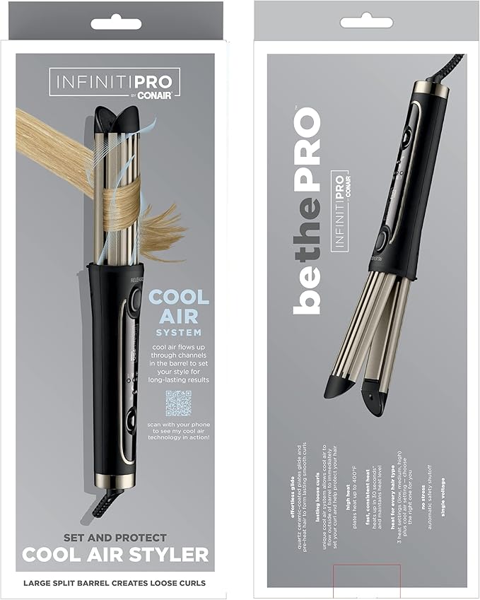 INFINITIPRO BY CONAIR Cool Air Curling Iron, Protects Against Damage and Locks in Style for Effortless Long Lasting Curls & Waves, Black