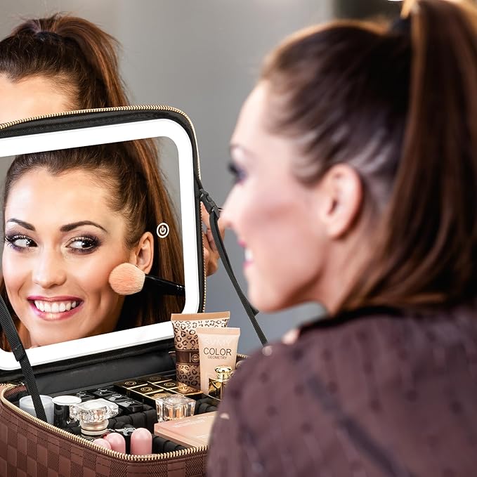 Makeup Travel Train Case with Mirror LED Light 3 Adjustable Brightness Large - Image 6