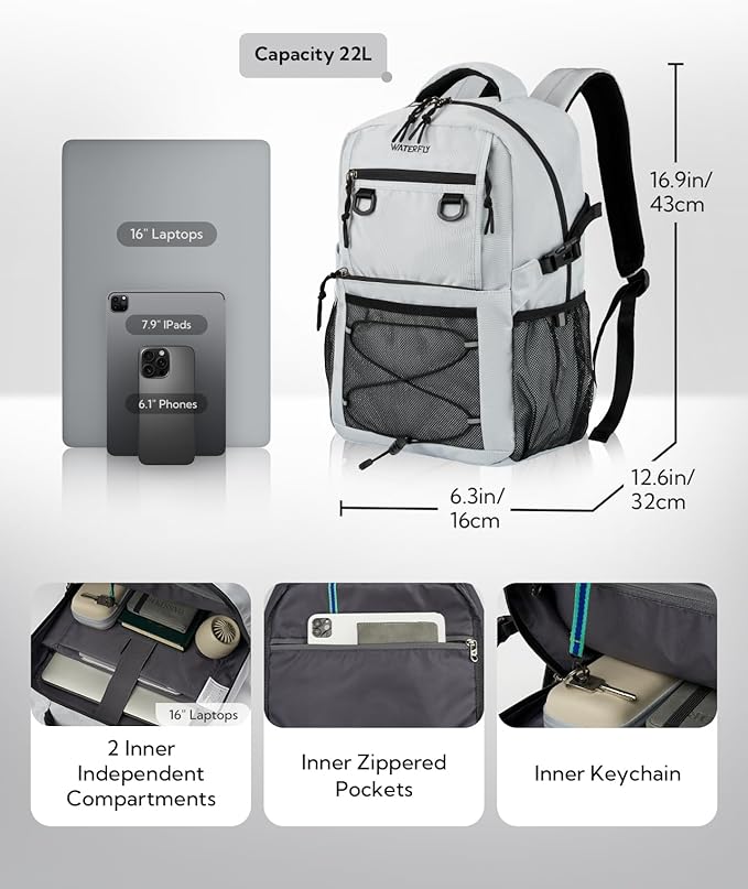 WATERFLY Travel Hiking Casual Backpack: 22L Lightweight Everyday Outdoor City - Image 3