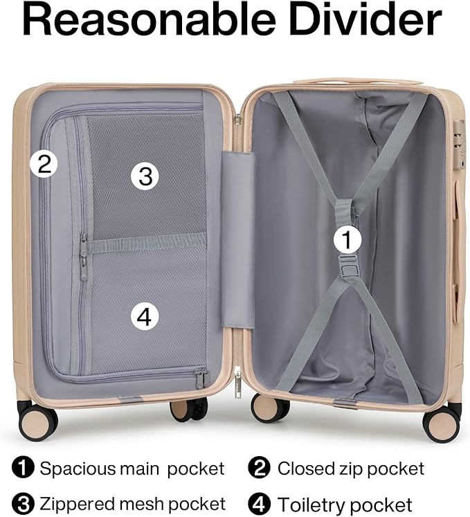 Hanke 20 Inch Carry On Luggage 22x14x9 Airline Approved Lightweight PC Hard - Image 6