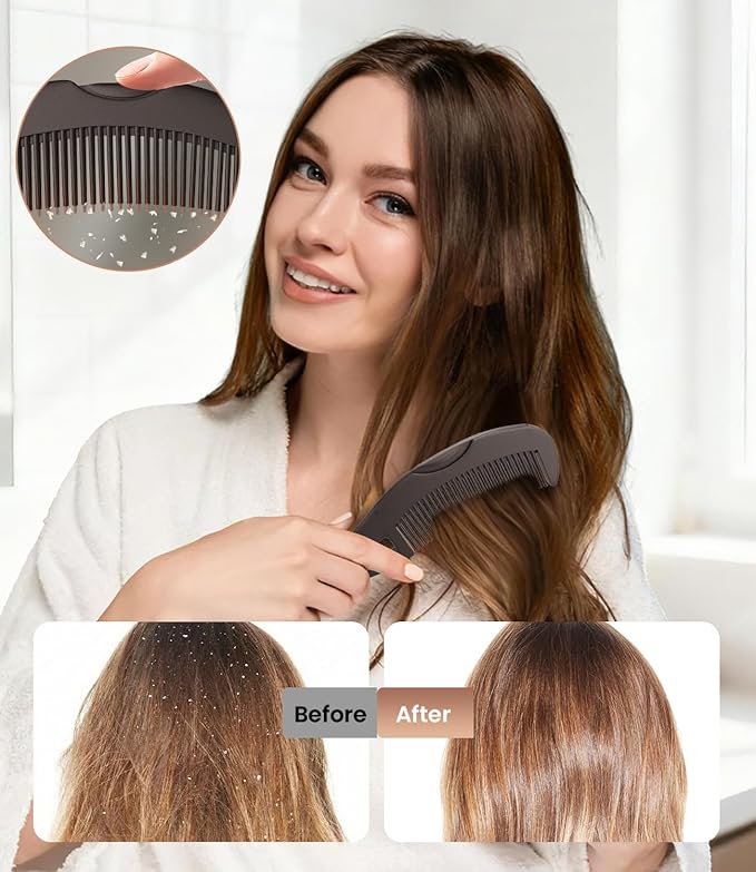Dandruff Comb Fine Tooth Scalp Detox Comb Lice for Women, Men & Kids Stainless Steel Scalp Detoxing, Sweep & Massage Hair Brush Tool for Hair Care (Brown)