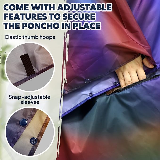 ANYOO Waterproof Rain Poncho Lightweight Reusable Hiking Hooded Coat Jacket - Image 4