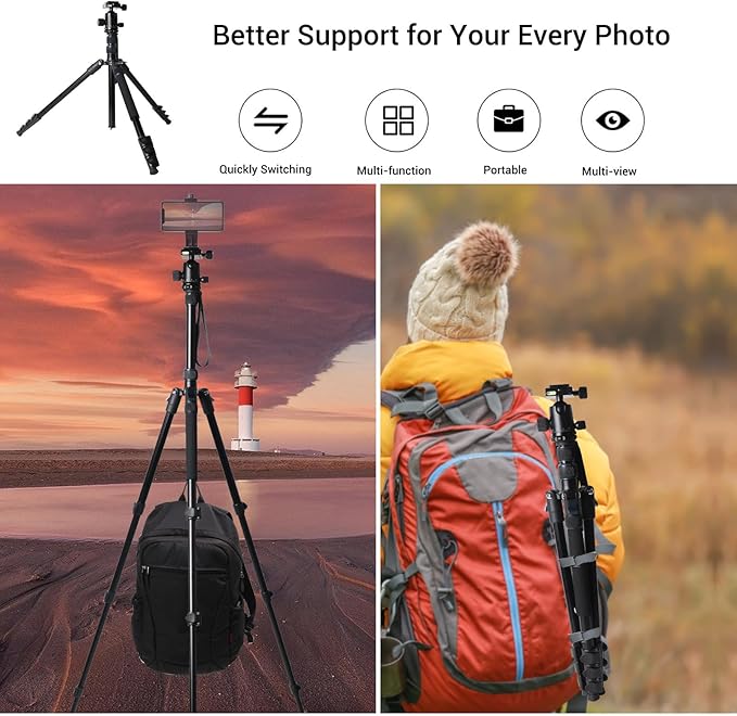 71" Camera Lightweight Foldable Aluminum Tripod & Monopod - Image 6