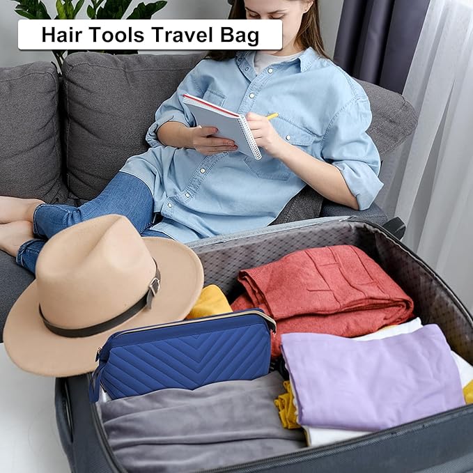 Hair Tools Travel Bag for Shark Flexstyle Dyson, Quilted Case Organizer Bag, Gift for Women Hair Accessories Storage Bag, Travel Hairdryer Portable Bag for Women, Blue